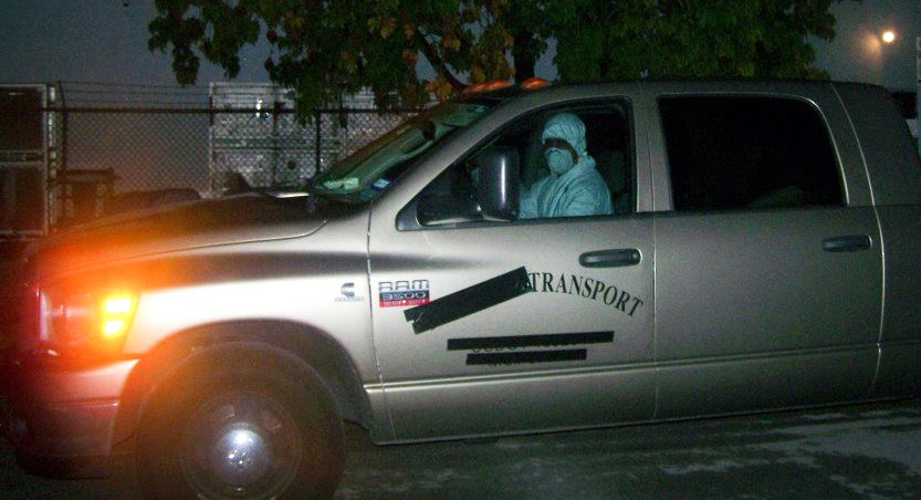 Companies that serve vivisection labs have taken to working odd hours and obscuring identifying information. Pictured: Hoover's Transport (now defunct)